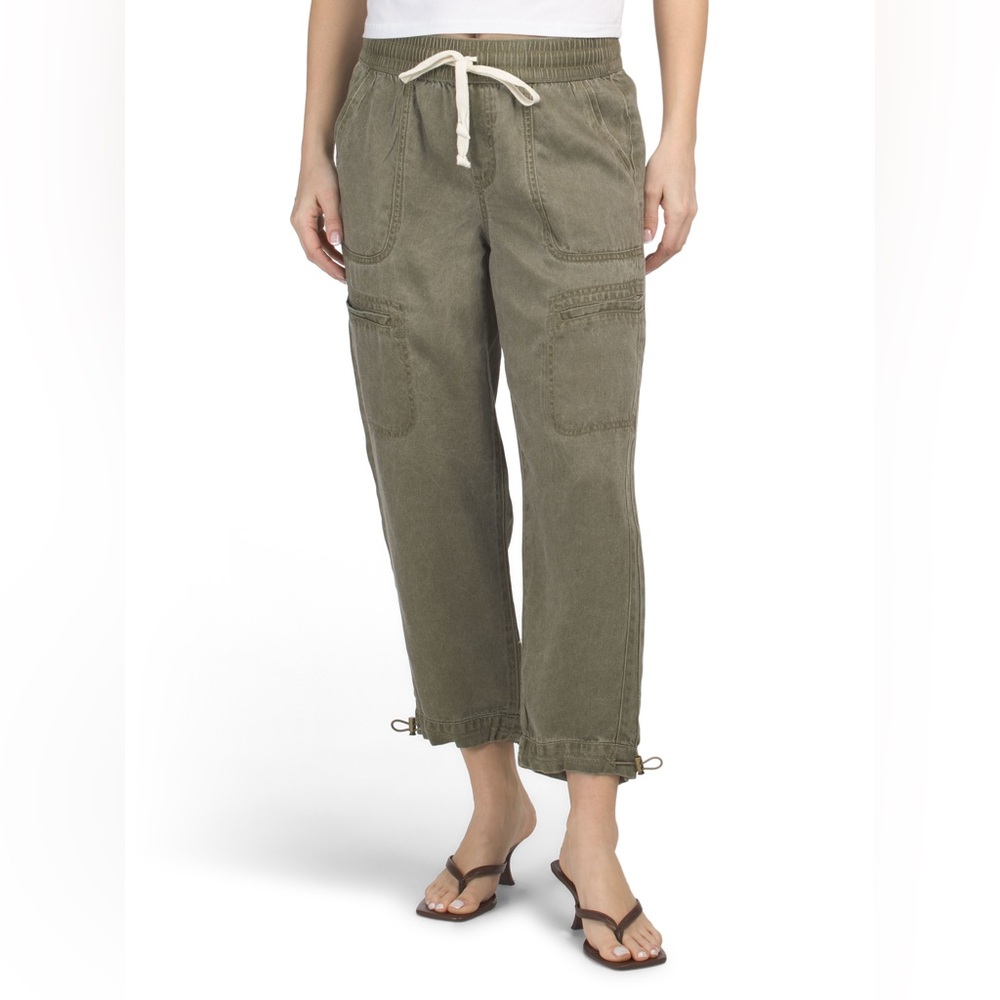 Casual high rise Drawstring Cargo Pants - Olive Green